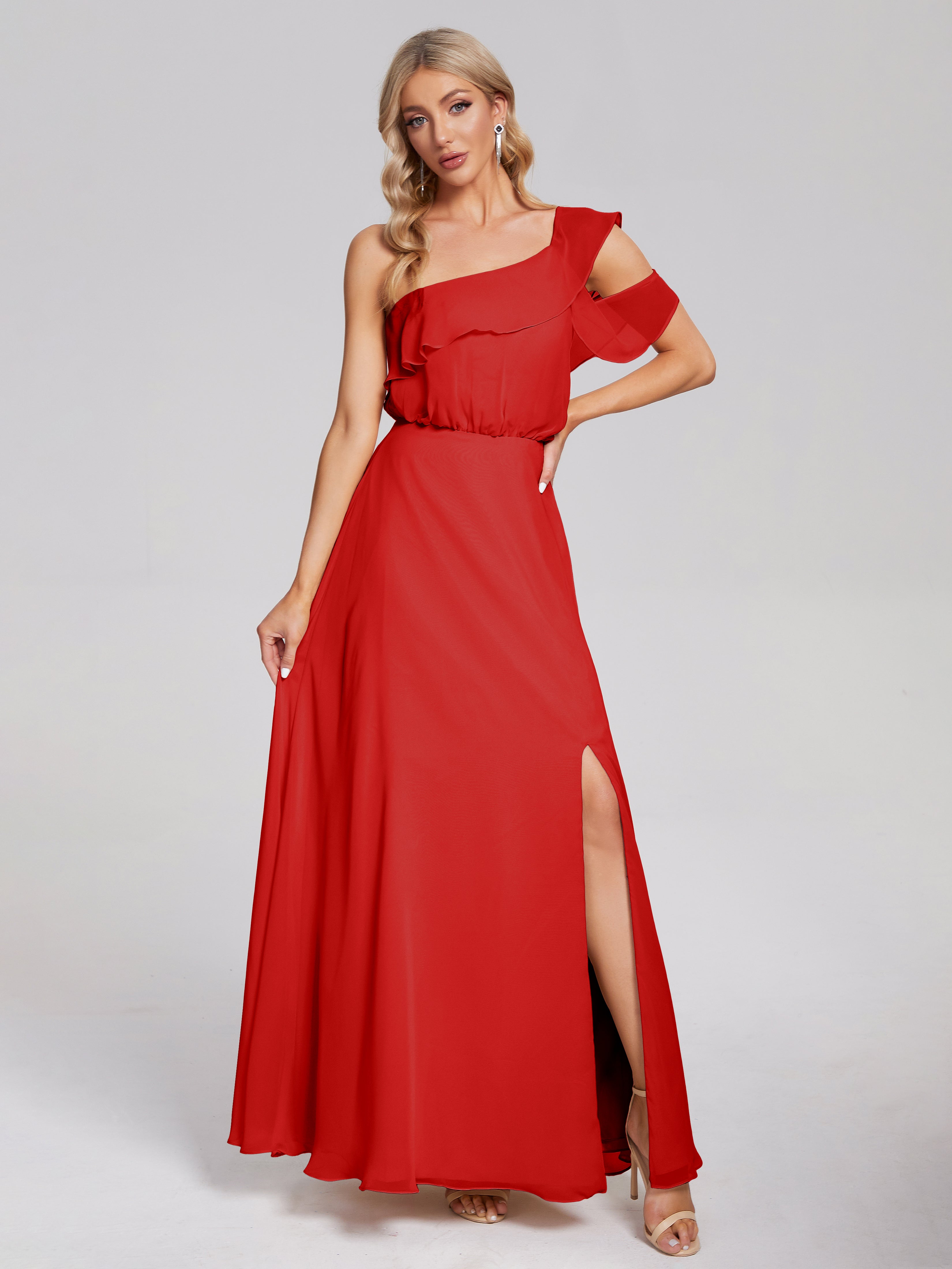Paislee One Shoulder Ruffles Chiffon Bridesmaid Dress