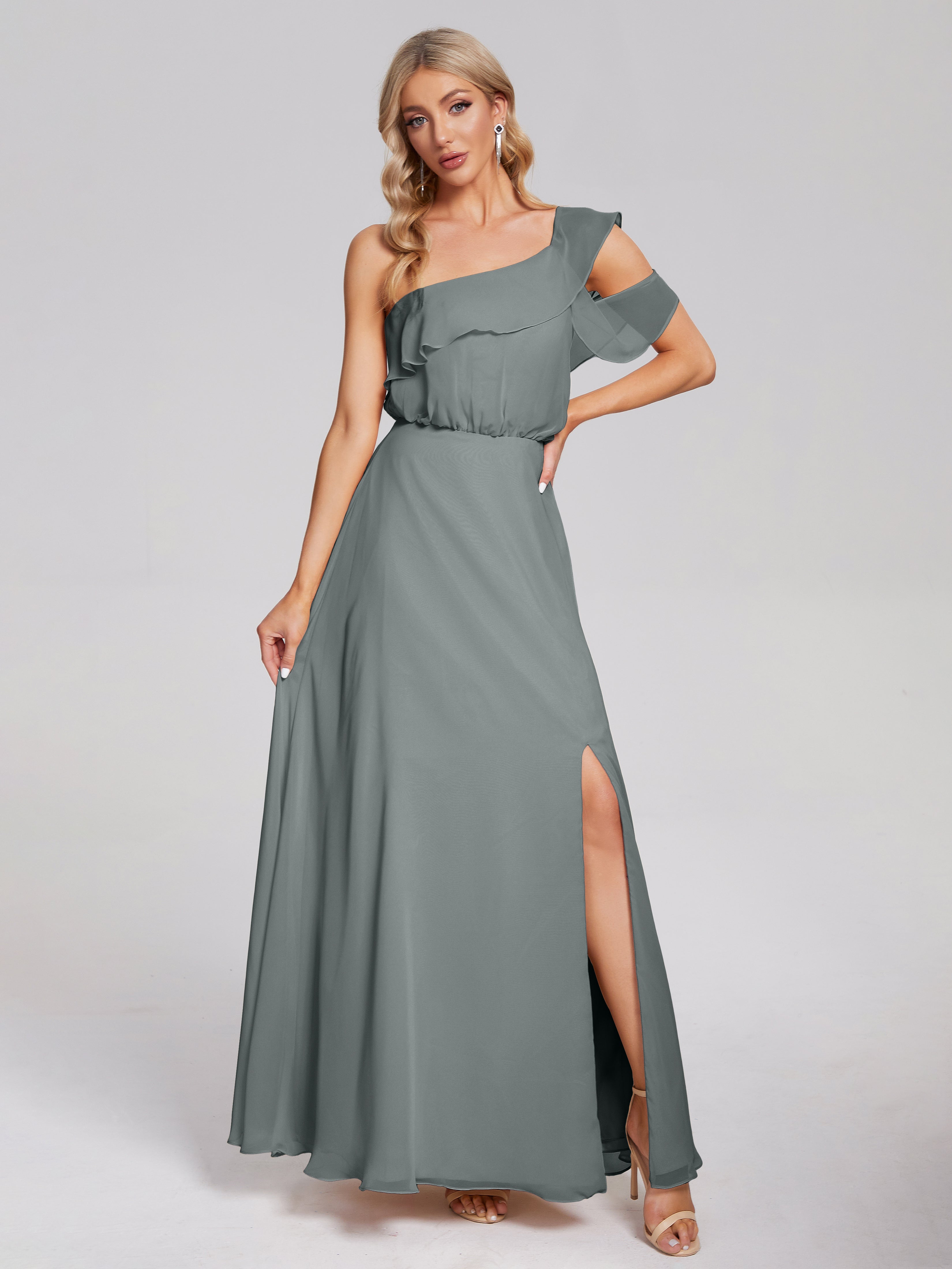 Paislee One Shoulder Ruffles Chiffon Bridesmaid Dress