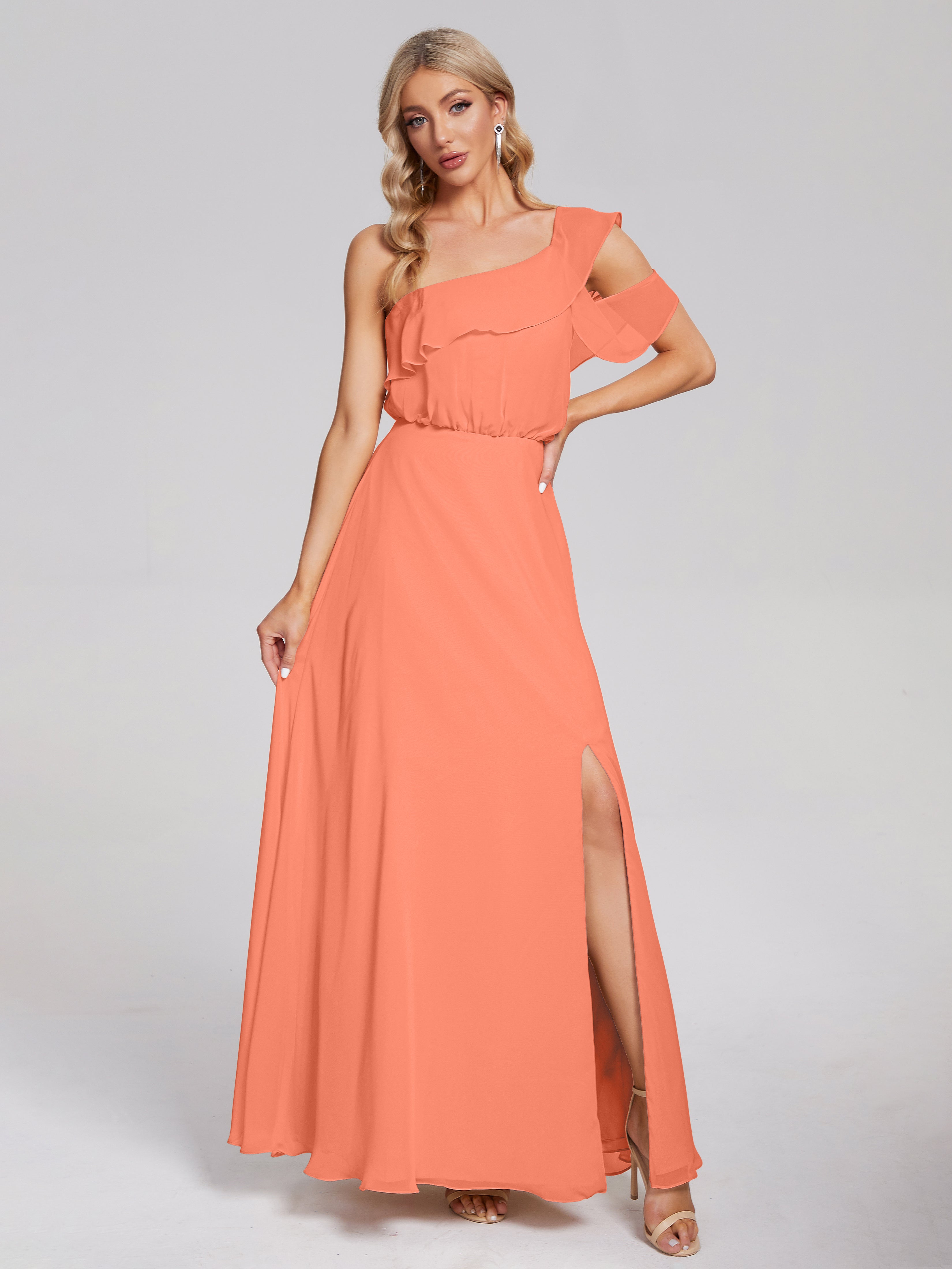 Paislee One Shoulder Ruffles Chiffon Bridesmaid Dress