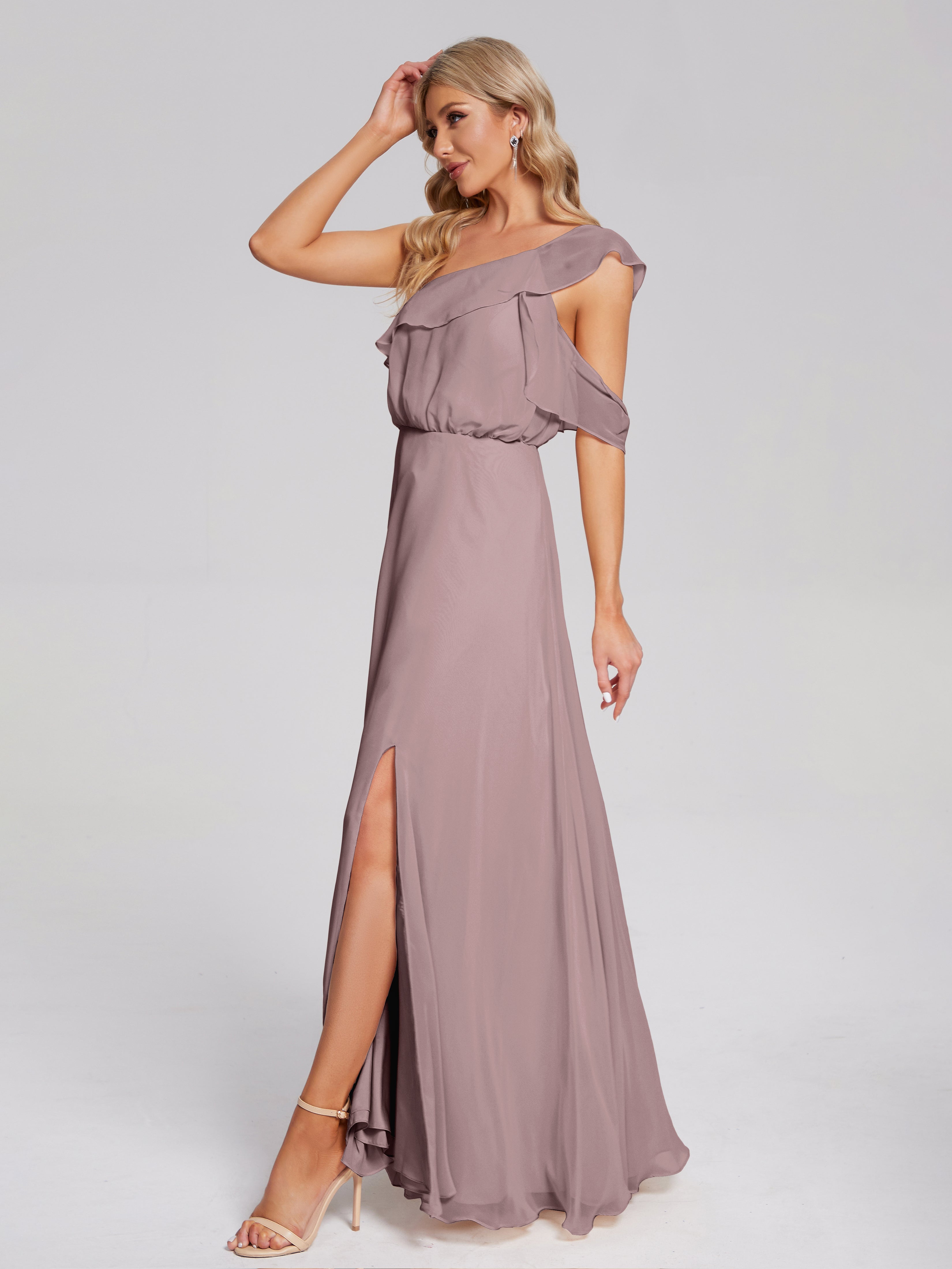 Paislee One Shoulder Ruffles Chiffon Bridesmaid Dress