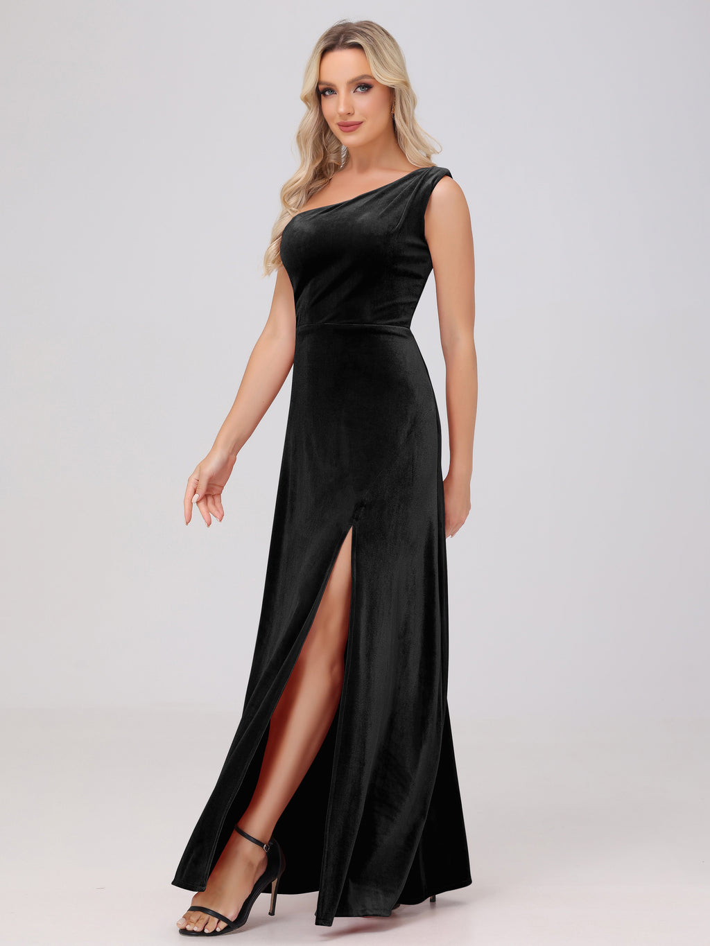 One Shoulder Velvet Bridesmaid Dresses with Slit