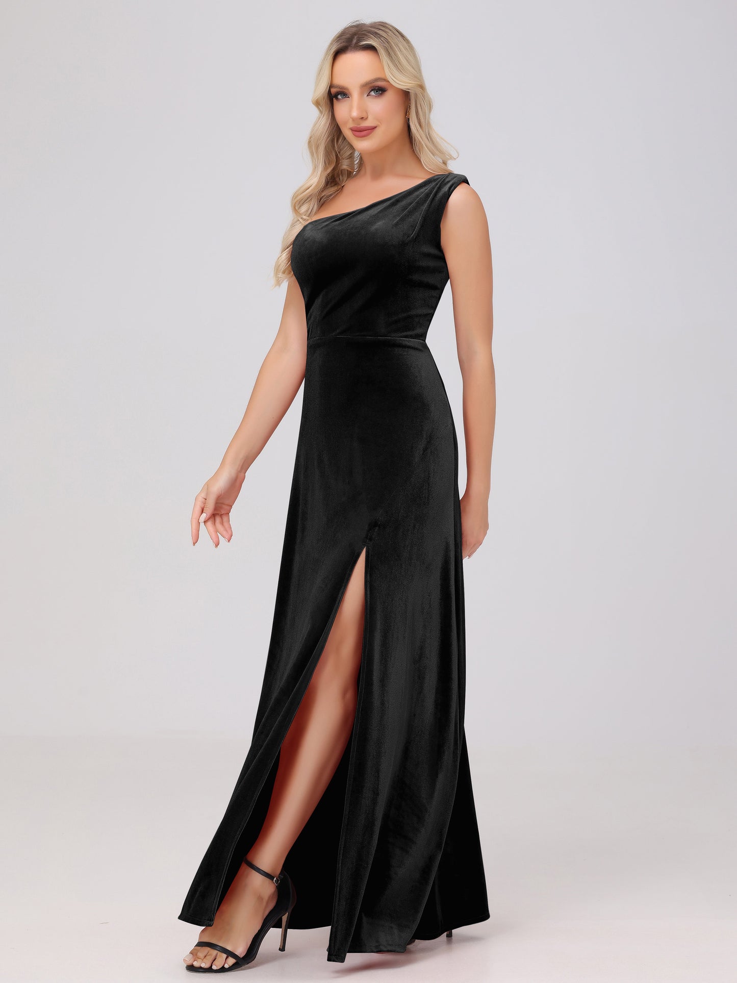 One Shoulder Velvet Bridesmaid Dresses with Slit