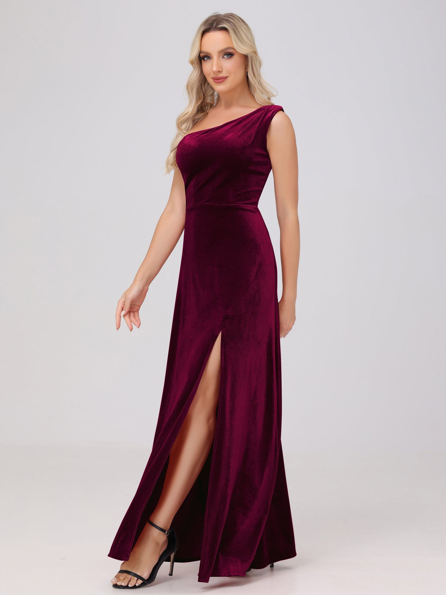 One Shoulder Velvet Bridesmaid Dresses with Slit