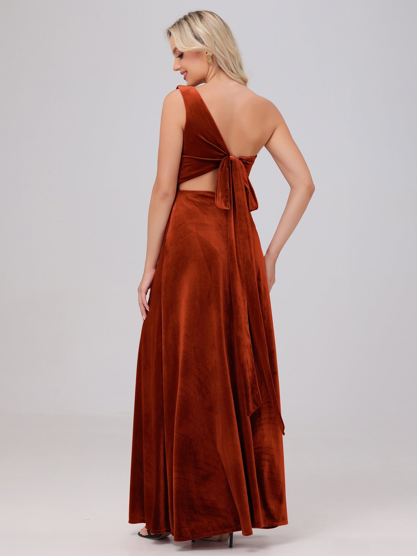 One Shoulder Velvet Bridesmaid Dresses with Slit