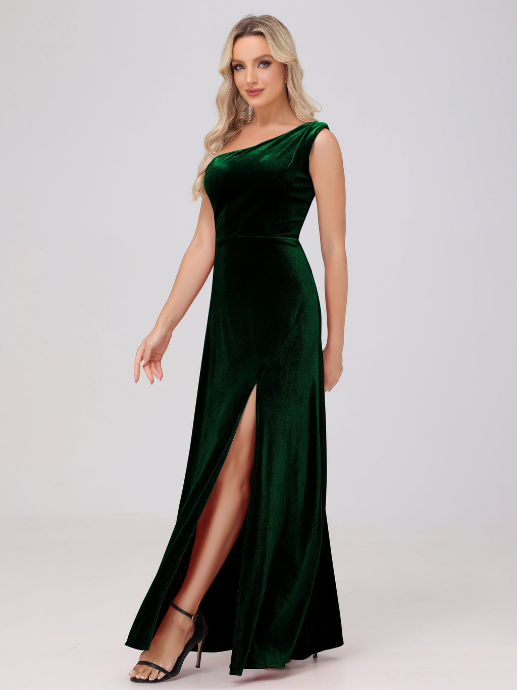 One Shoulder Velvet Bridesmaid Dresses with Slit