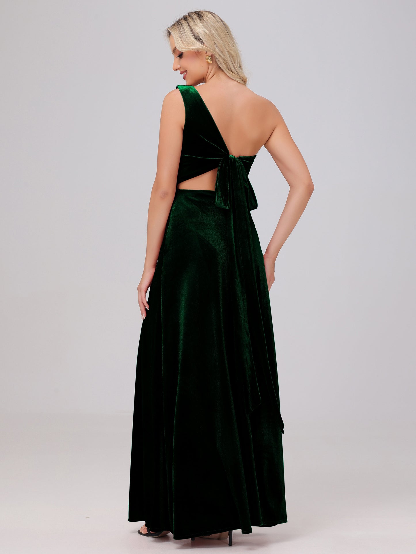 One Shoulder Velvet Bridesmaid Dresses with Slit