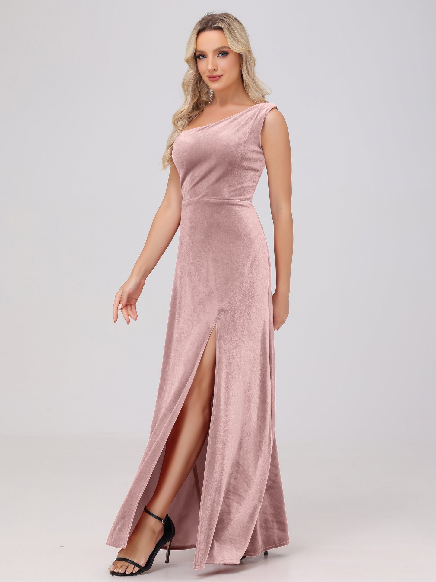 One Shoulder Velvet Bridesmaid Dresses with Slit