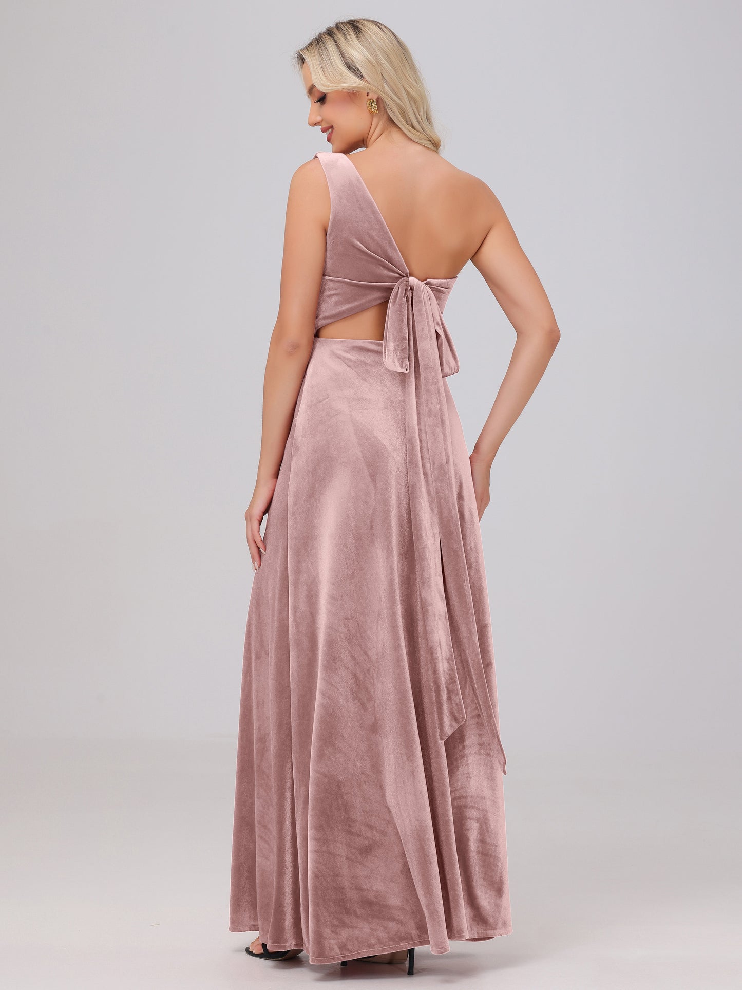 One Shoulder Velvet Bridesmaid Dresses with Slit