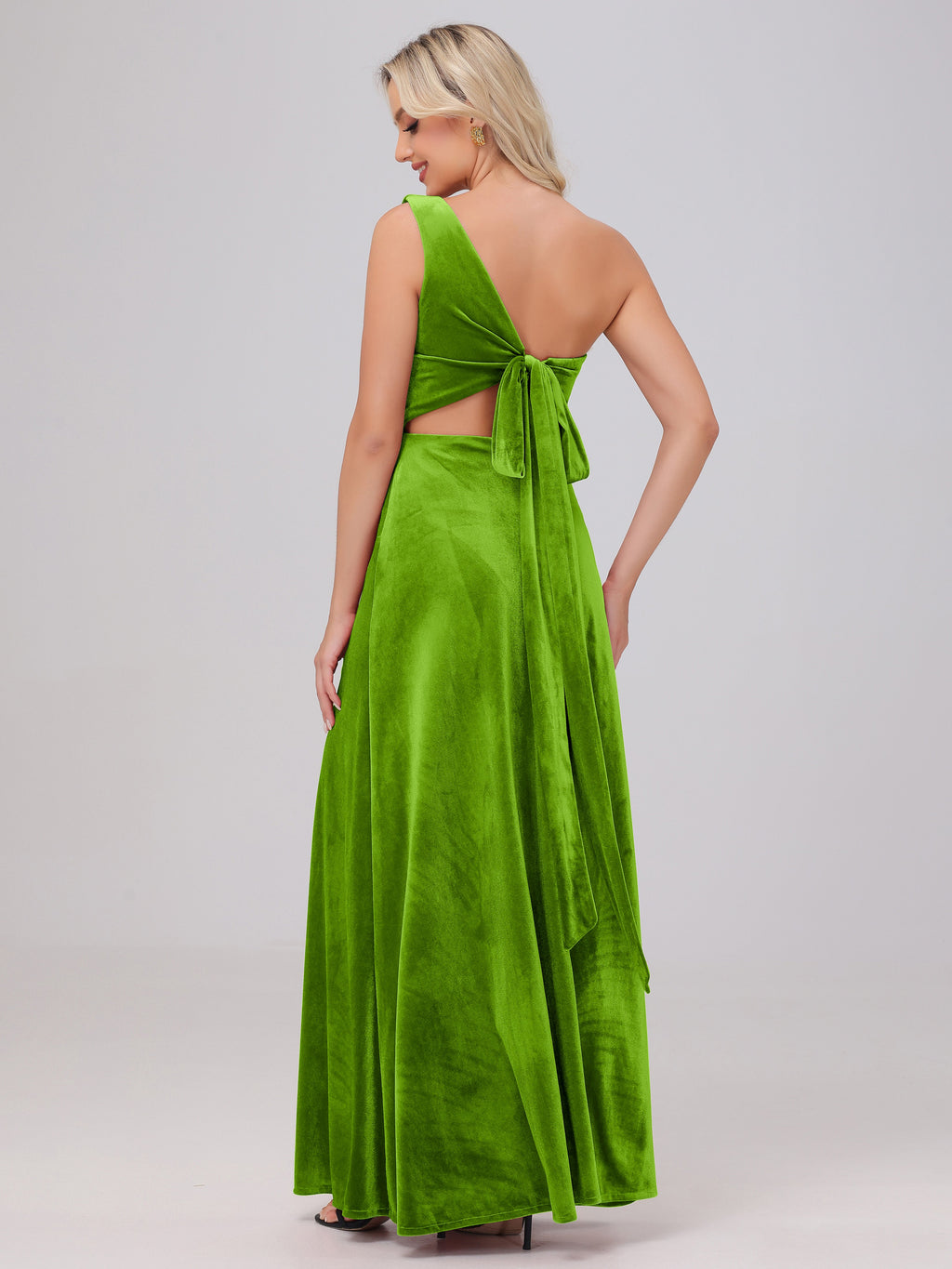 One Shoulder Velvet Bridesmaid Dresses with Slit
