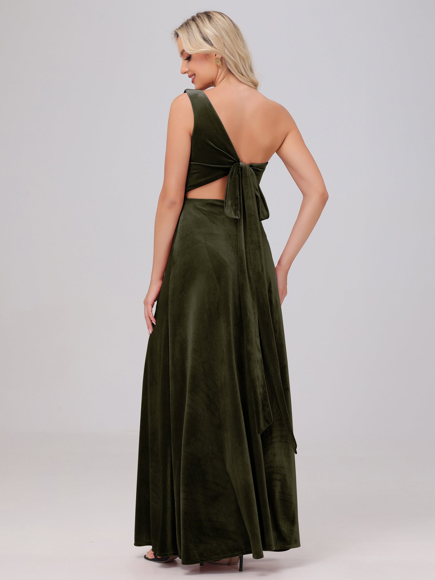 One Shoulder Velvet Bridesmaid Dresses with Slit
