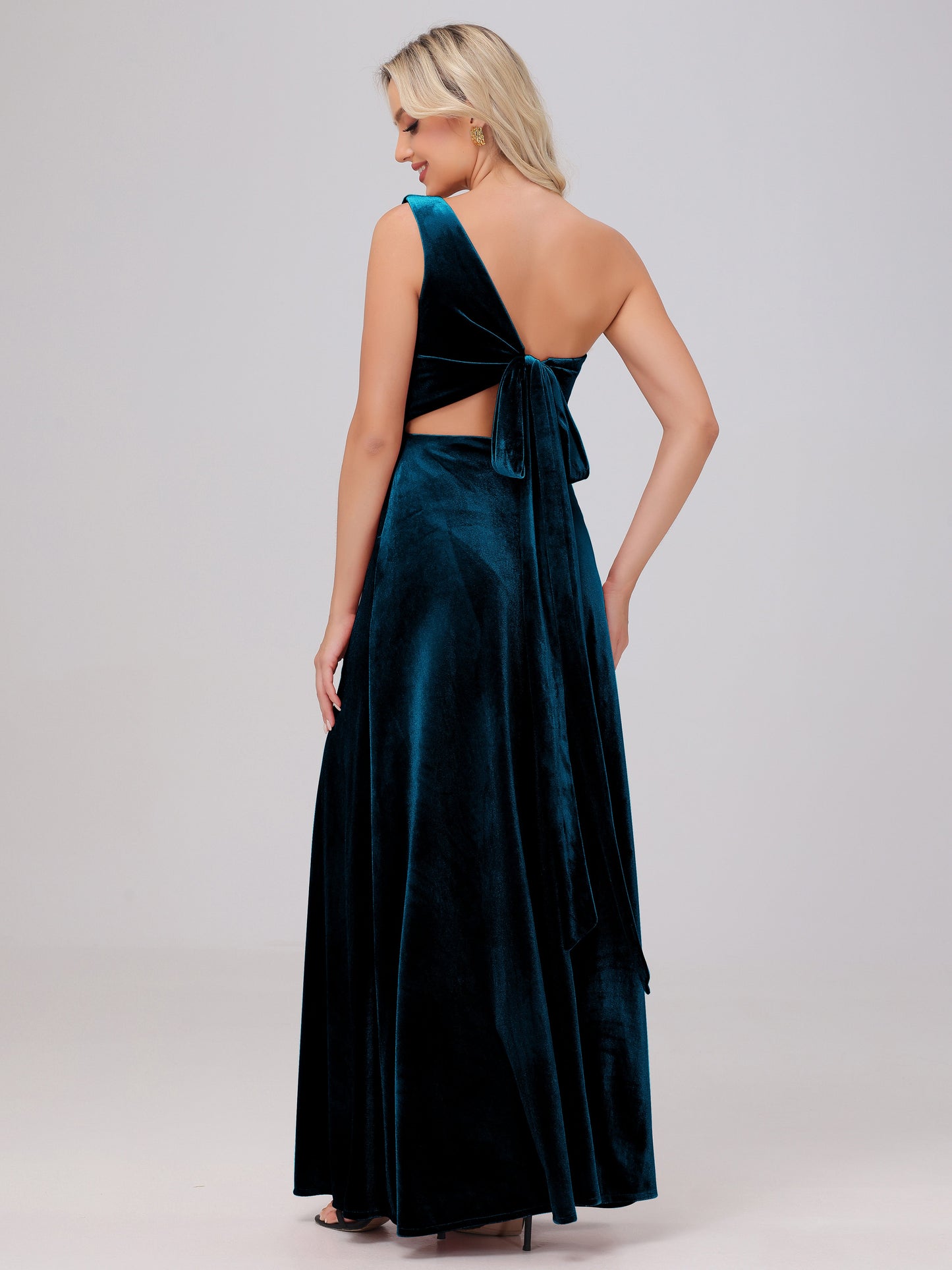 One Shoulder Velvet Bridesmaid Dresses with Slit