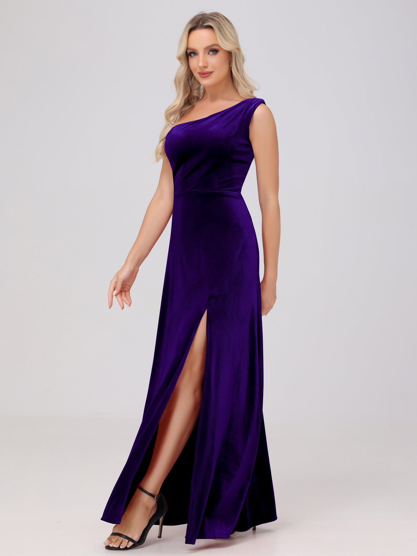 One Shoulder Velvet Bridesmaid Dresses with Slit