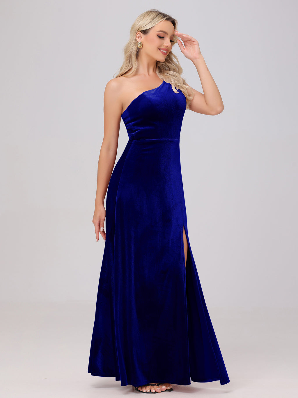 One Shoulder Velvet Bridesmaid Dresses with Slit