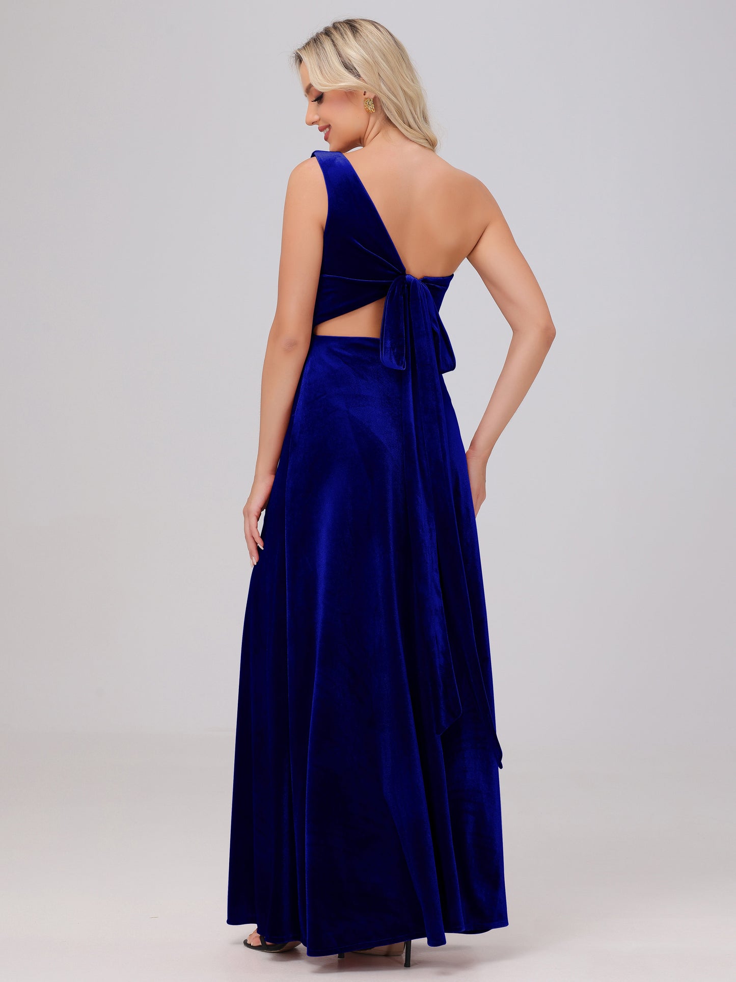 One Shoulder Velvet Bridesmaid Dresses with Slit