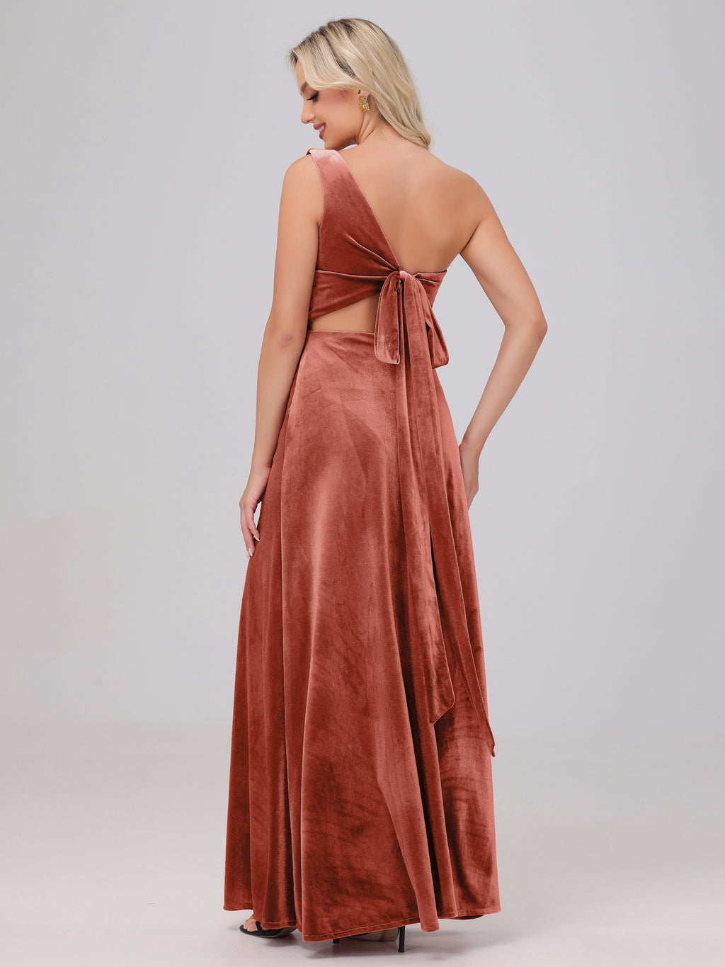 One Shoulder Velvet Bridesmaid Dresses with Slit