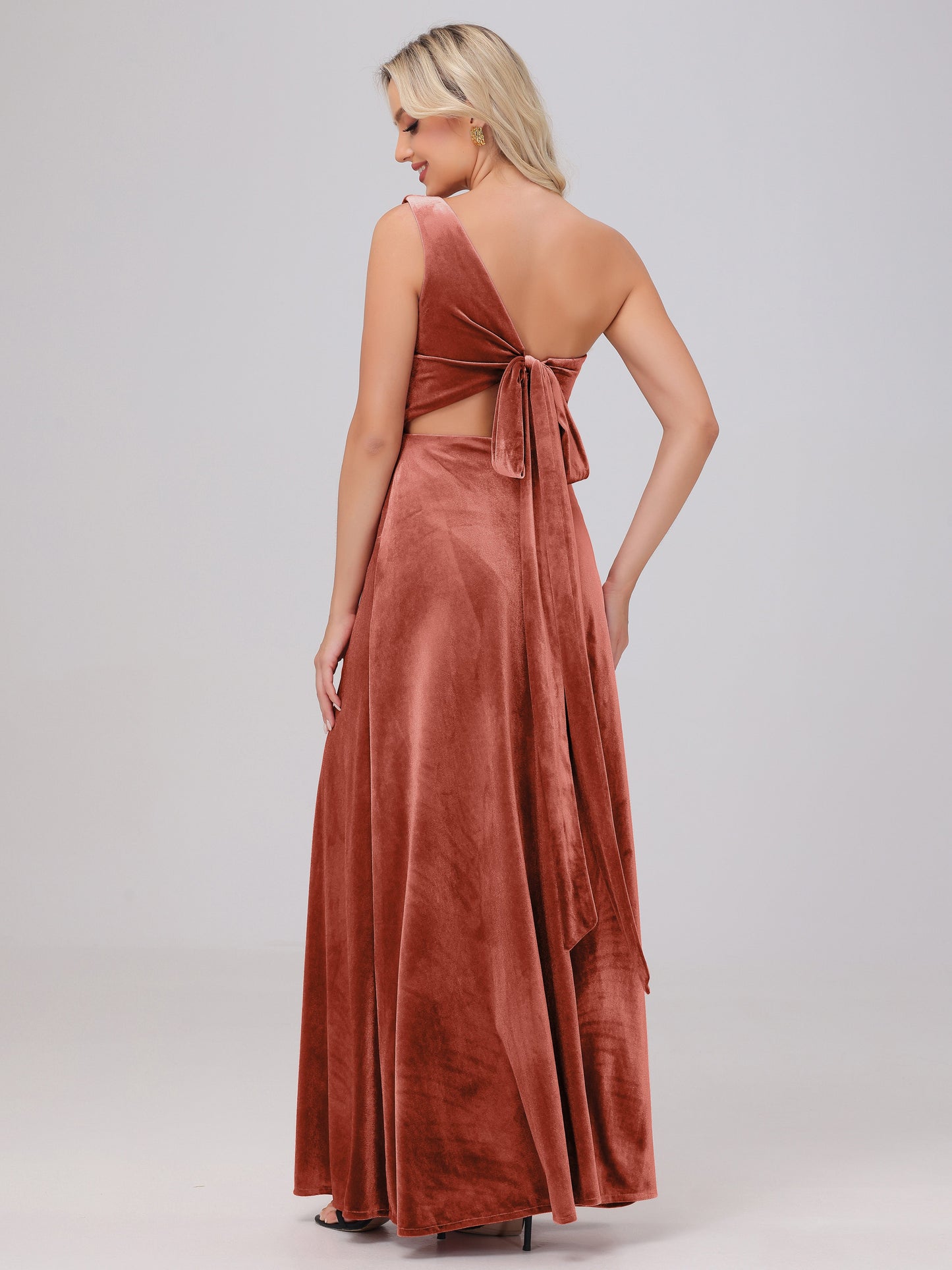 One Shoulder Velvet Bridesmaid Dresses with Slit