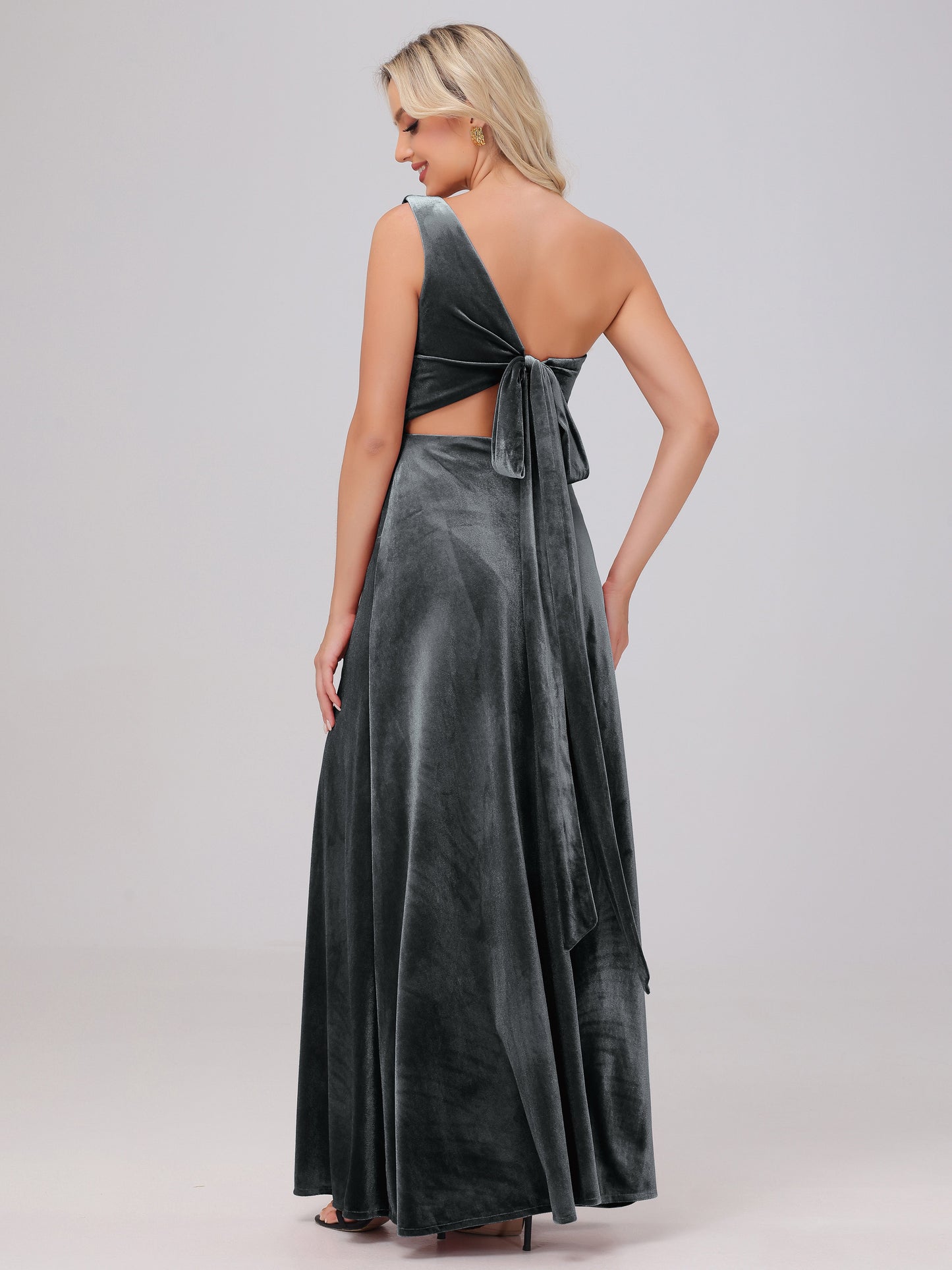 One Shoulder Velvet Bridesmaid Dresses with Slit