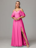 Off The Shoulder A Line Chiffon Bridesmaid Dress With Slit