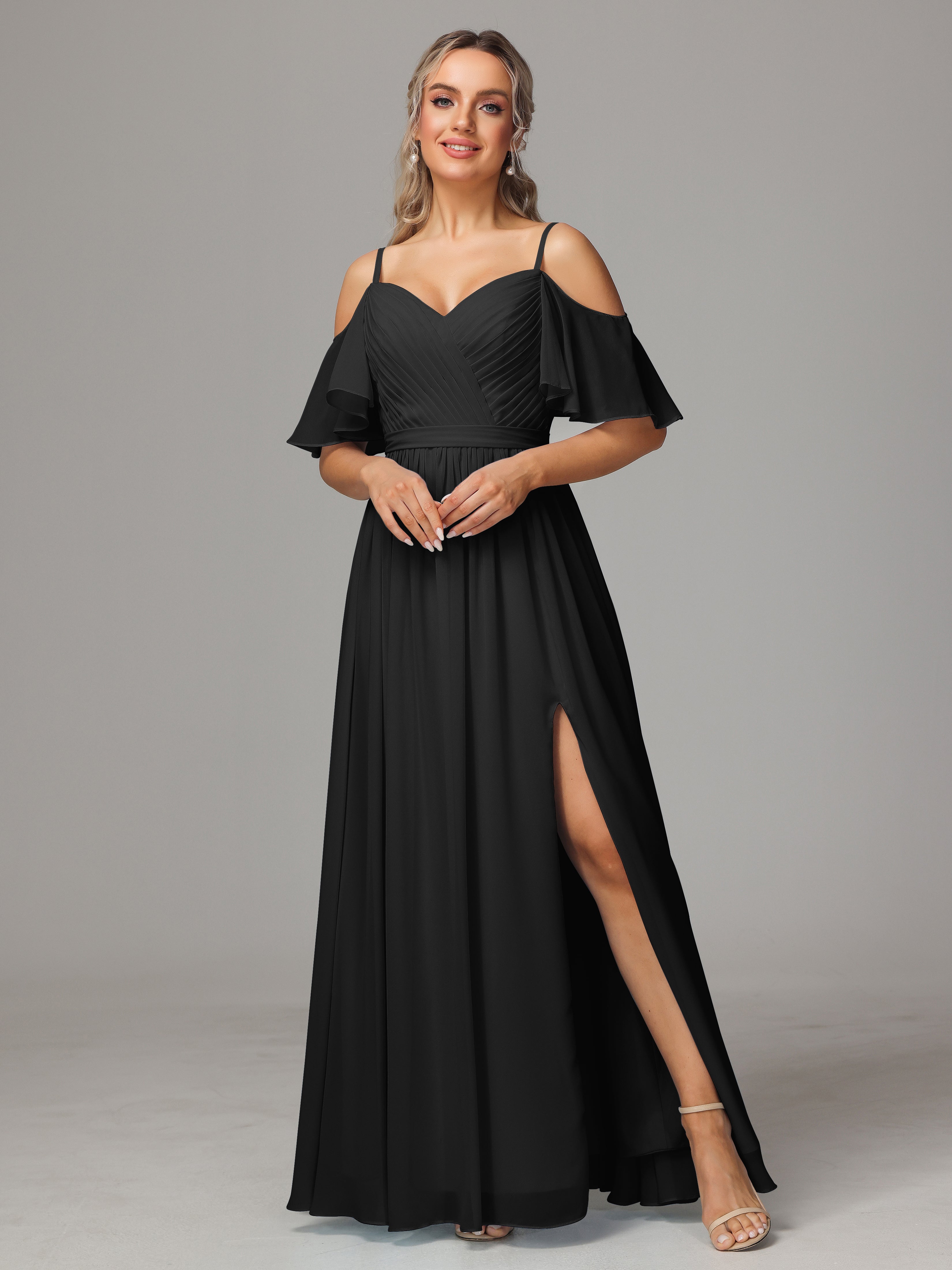 Off The Shoulder A Line Chiffon Bridesmaid Dress With Slit