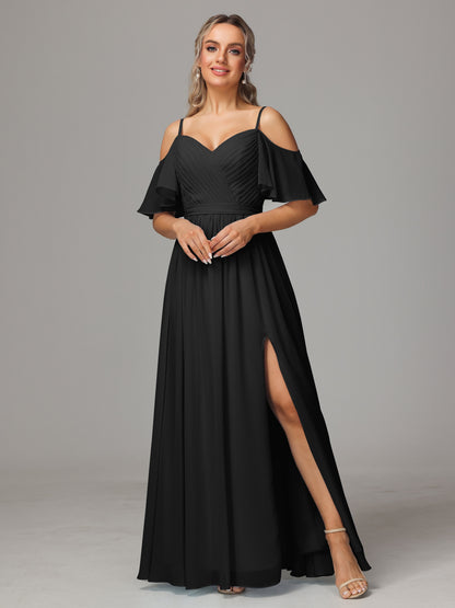 Off The Shoulder A Line Chiffon Bridesmaid Dress With Slit