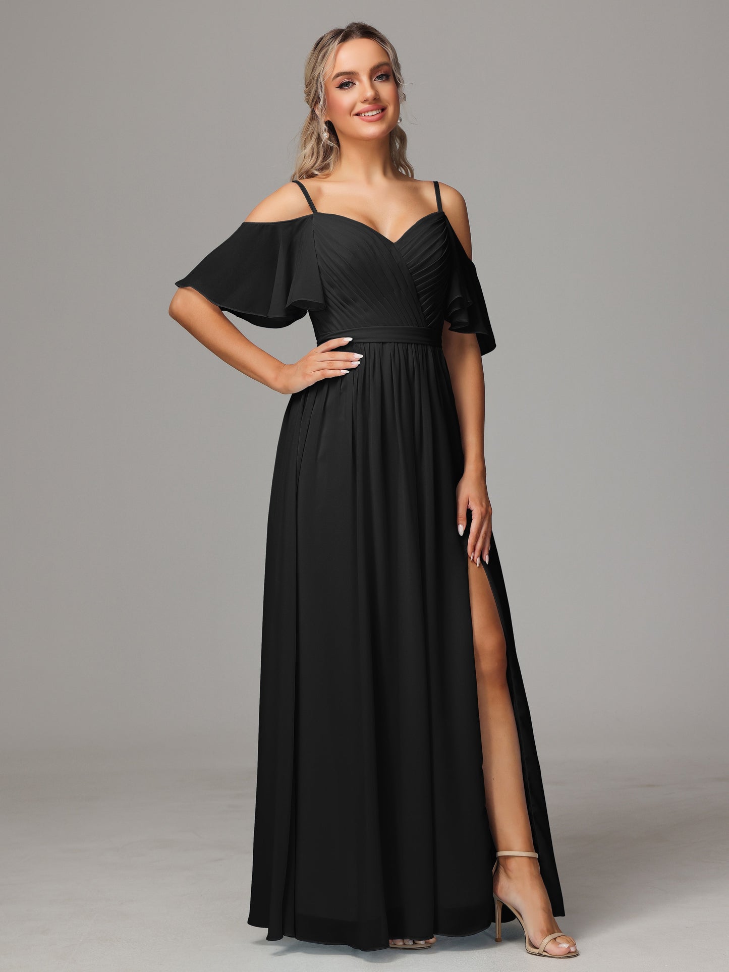 Off The Shoulder A Line Chiffon Bridesmaid Dress With Slit