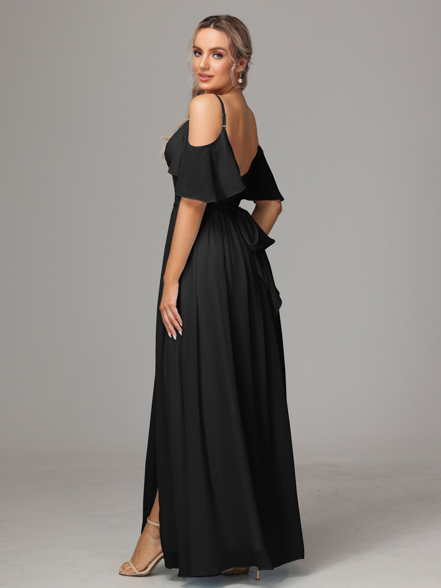 Off The Shoulder A Line Chiffon Bridesmaid Dress With Slit