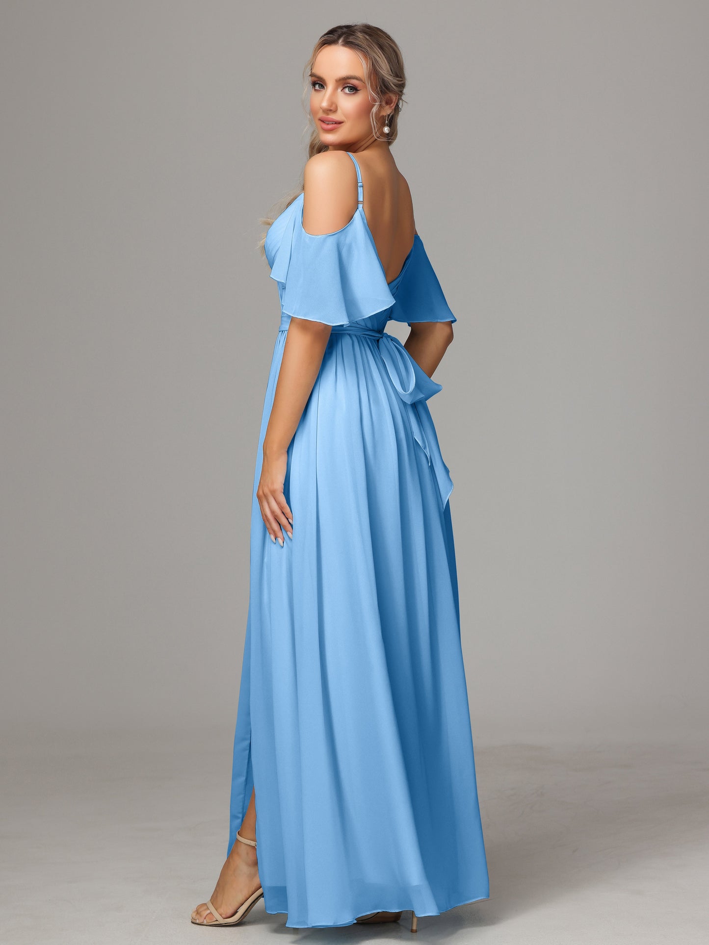 Off The Shoulder A Line Chiffon Bridesmaid Dress With Slit
