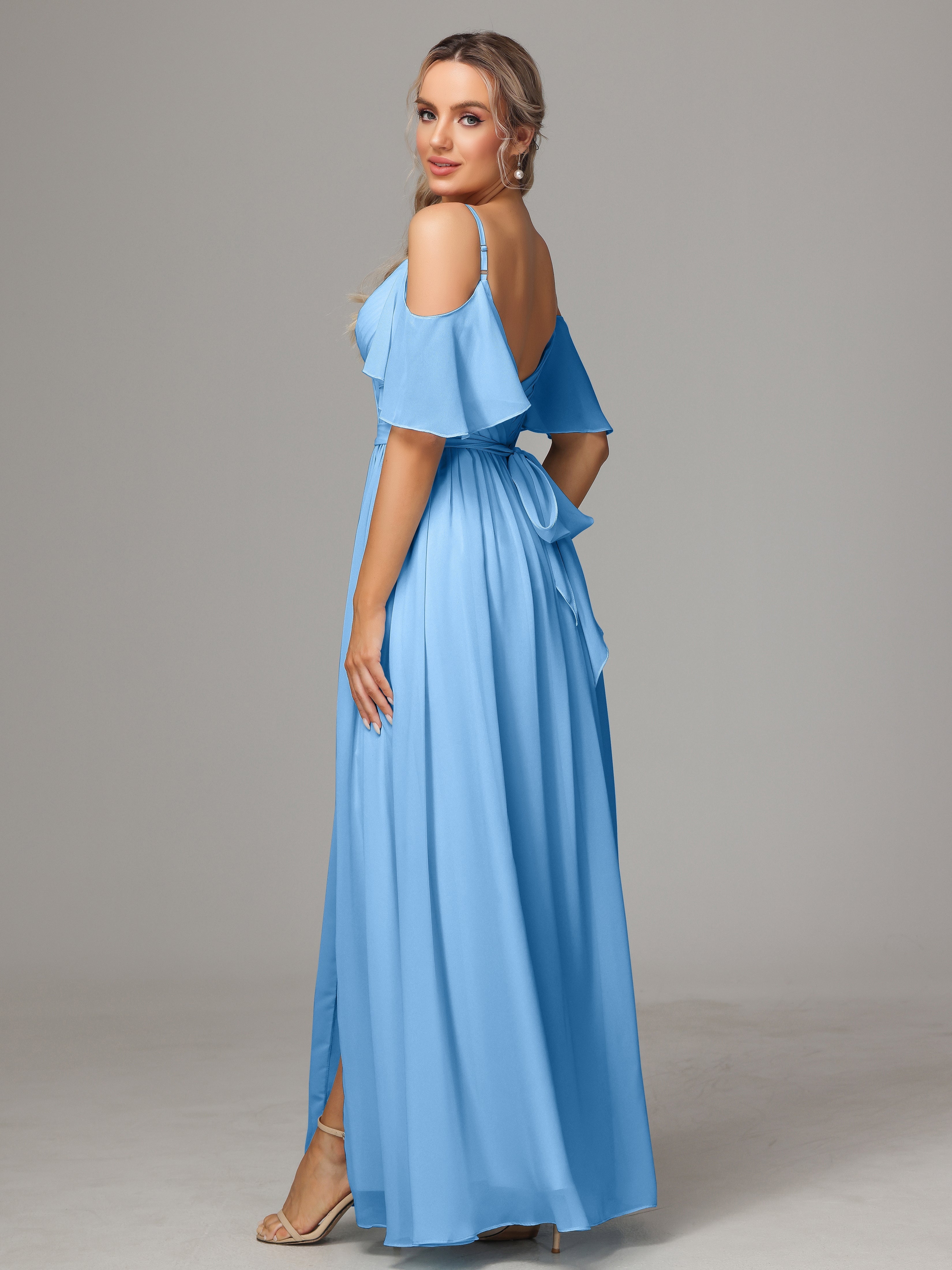 Off The Shoulder A Line Chiffon Bridesmaid Dress With Slit