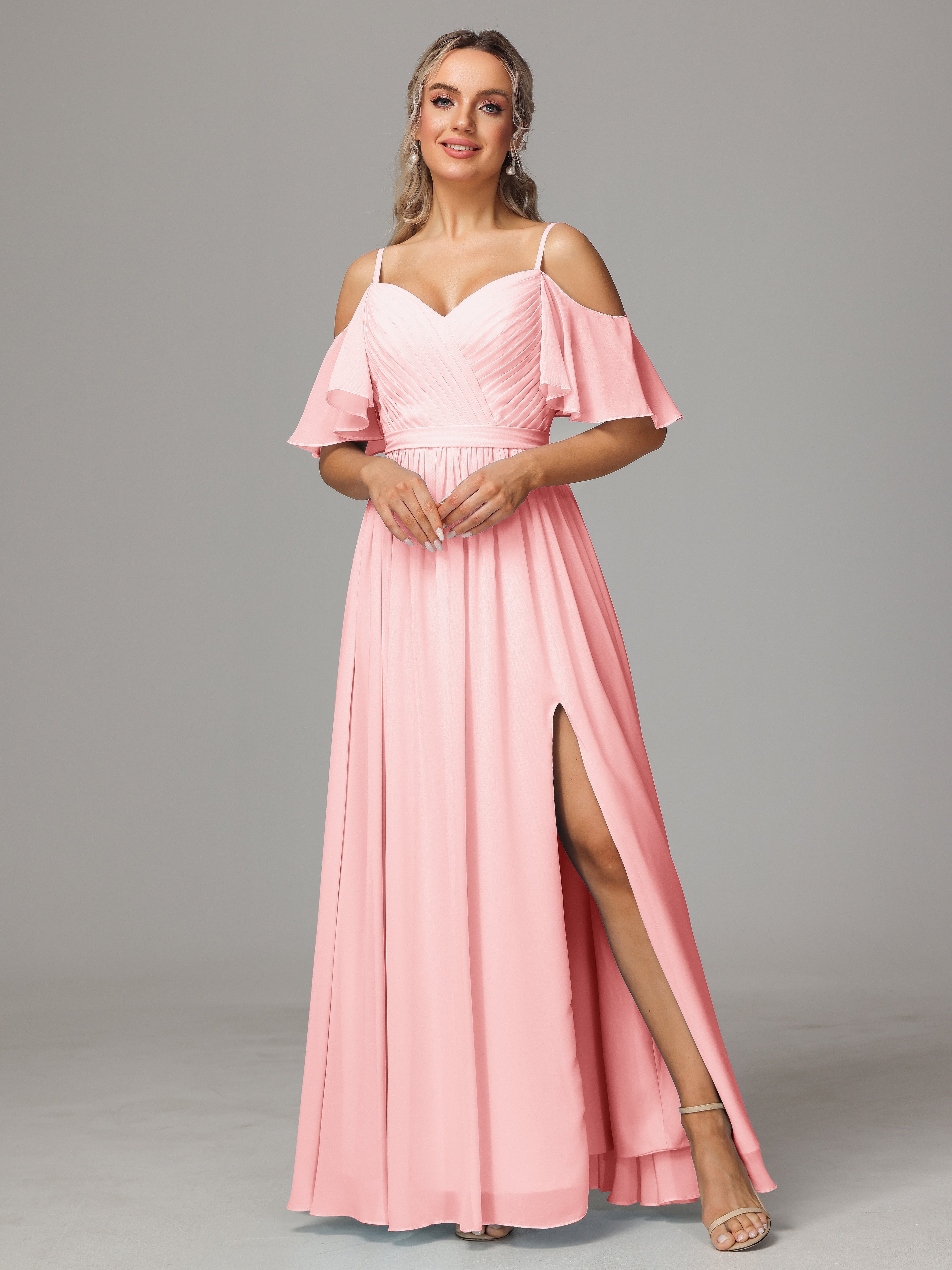 Off The Shoulder A Line Chiffon Bridesmaid Dress With Slit