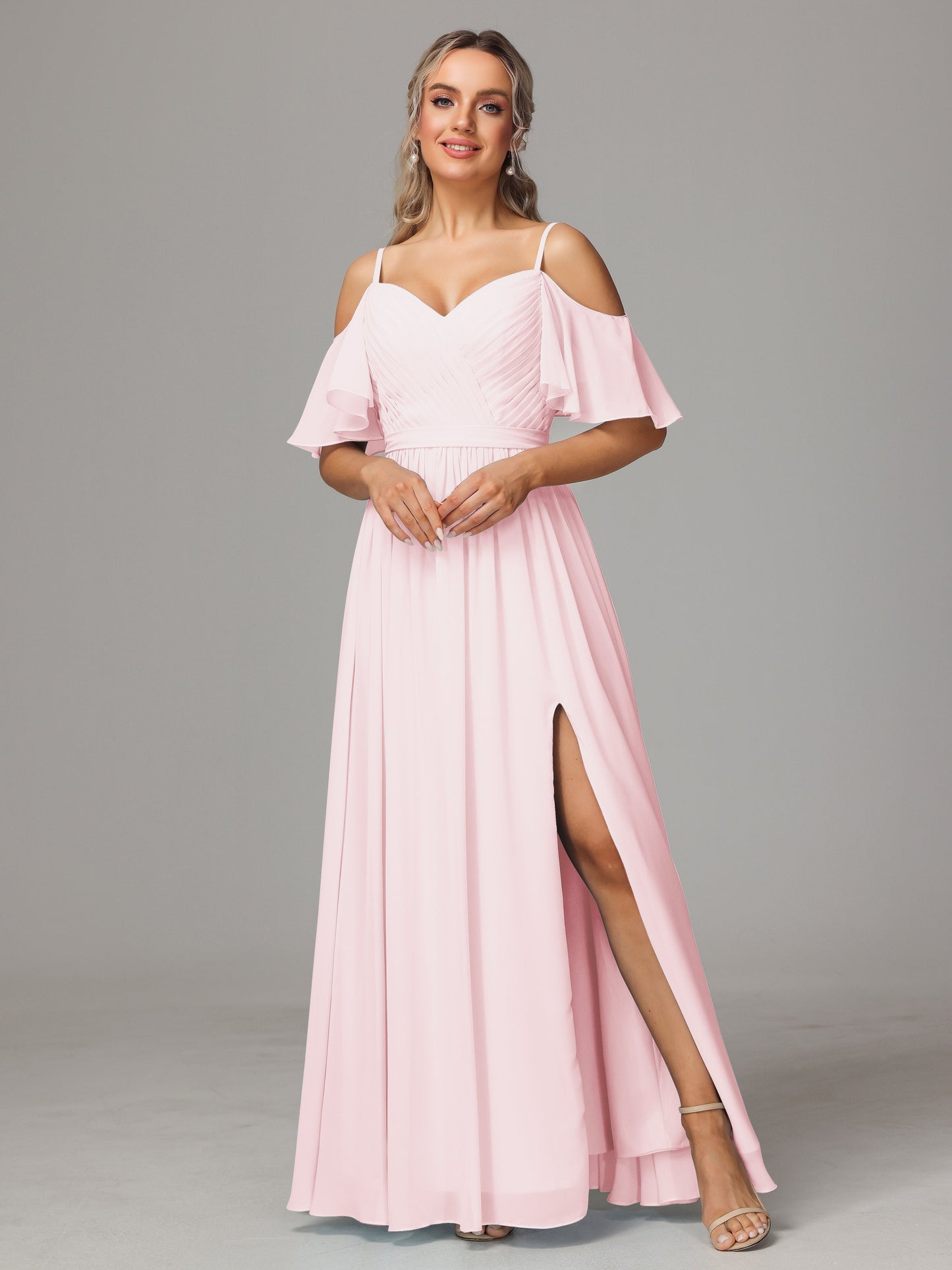 Off The Shoulder A Line Chiffon Bridesmaid Dress With Slit