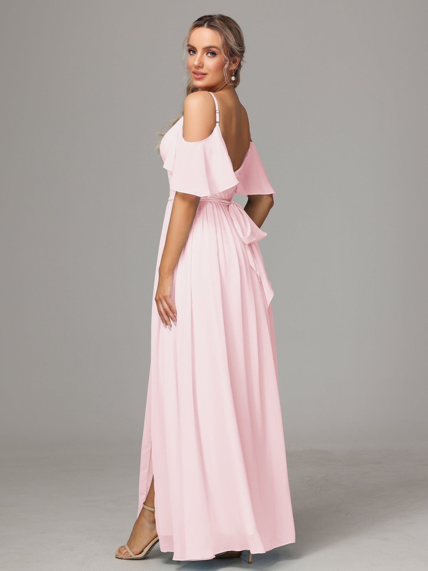 Off The Shoulder A Line Chiffon Bridesmaid Dress With Slit
