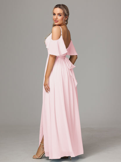Off The Shoulder A Line Chiffon Bridesmaid Dress With Slit