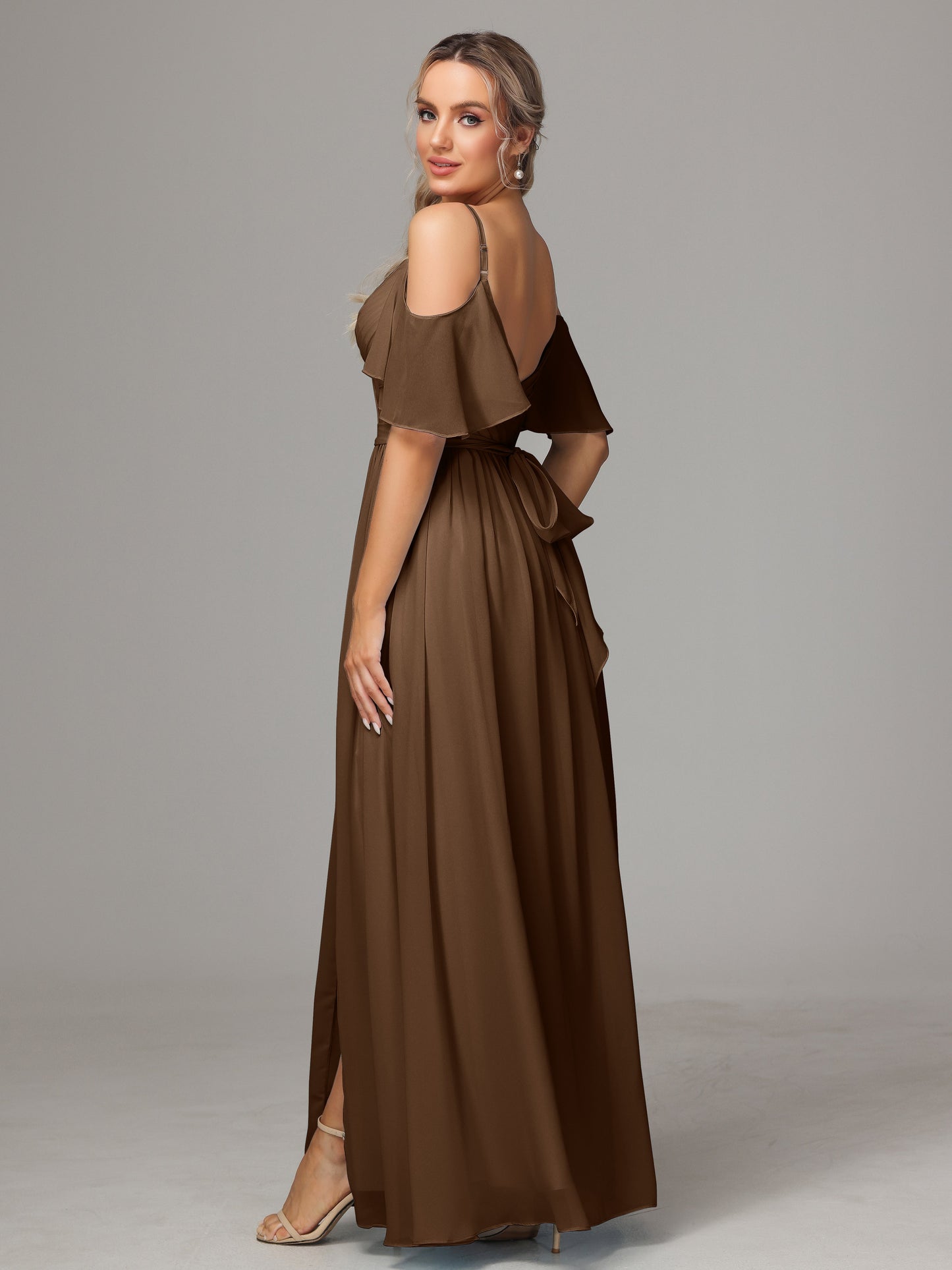 Off The Shoulder A Line Chiffon Bridesmaid Dress With Slit