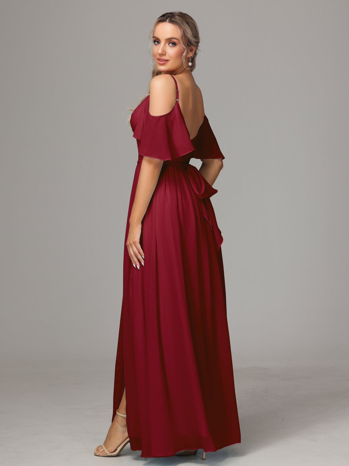 Off The Shoulder A Line Chiffon Bridesmaid Dress With Slit
