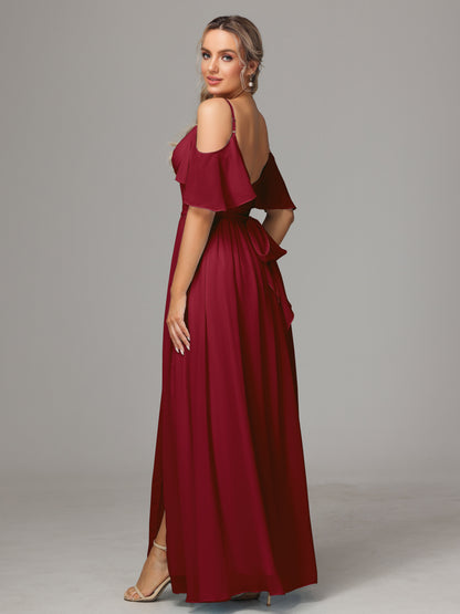 Off The Shoulder A Line Chiffon Bridesmaid Dress With Slit