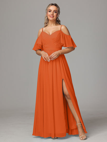 Off The Shoulder A Line Chiffon Bridesmaid Dress With Slit