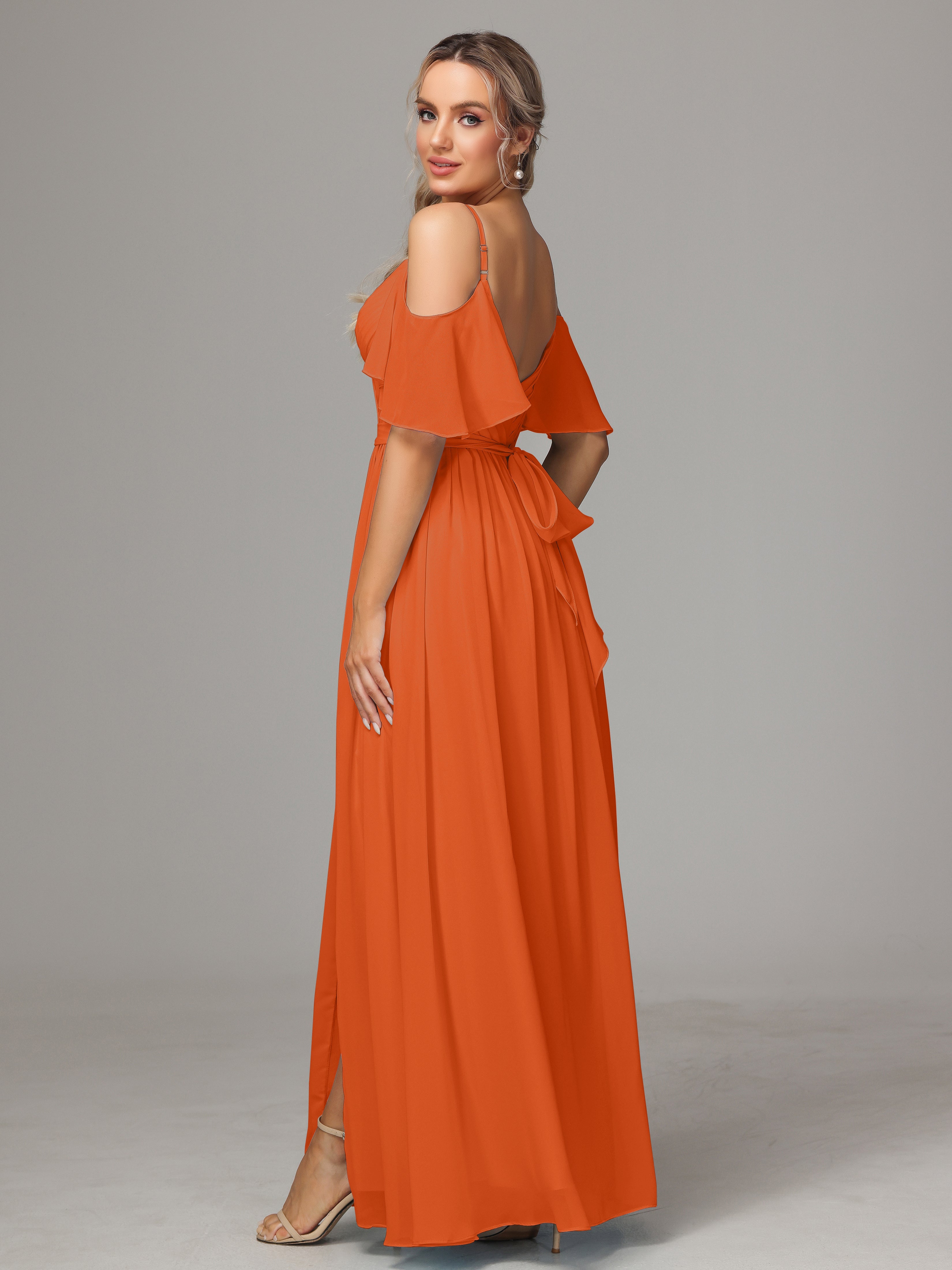 Off The Shoulder A Line Chiffon Bridesmaid Dress With Slit