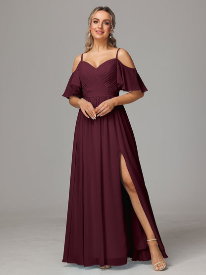 Off The Shoulder A Line Chiffon Bridesmaid Dress With Slit