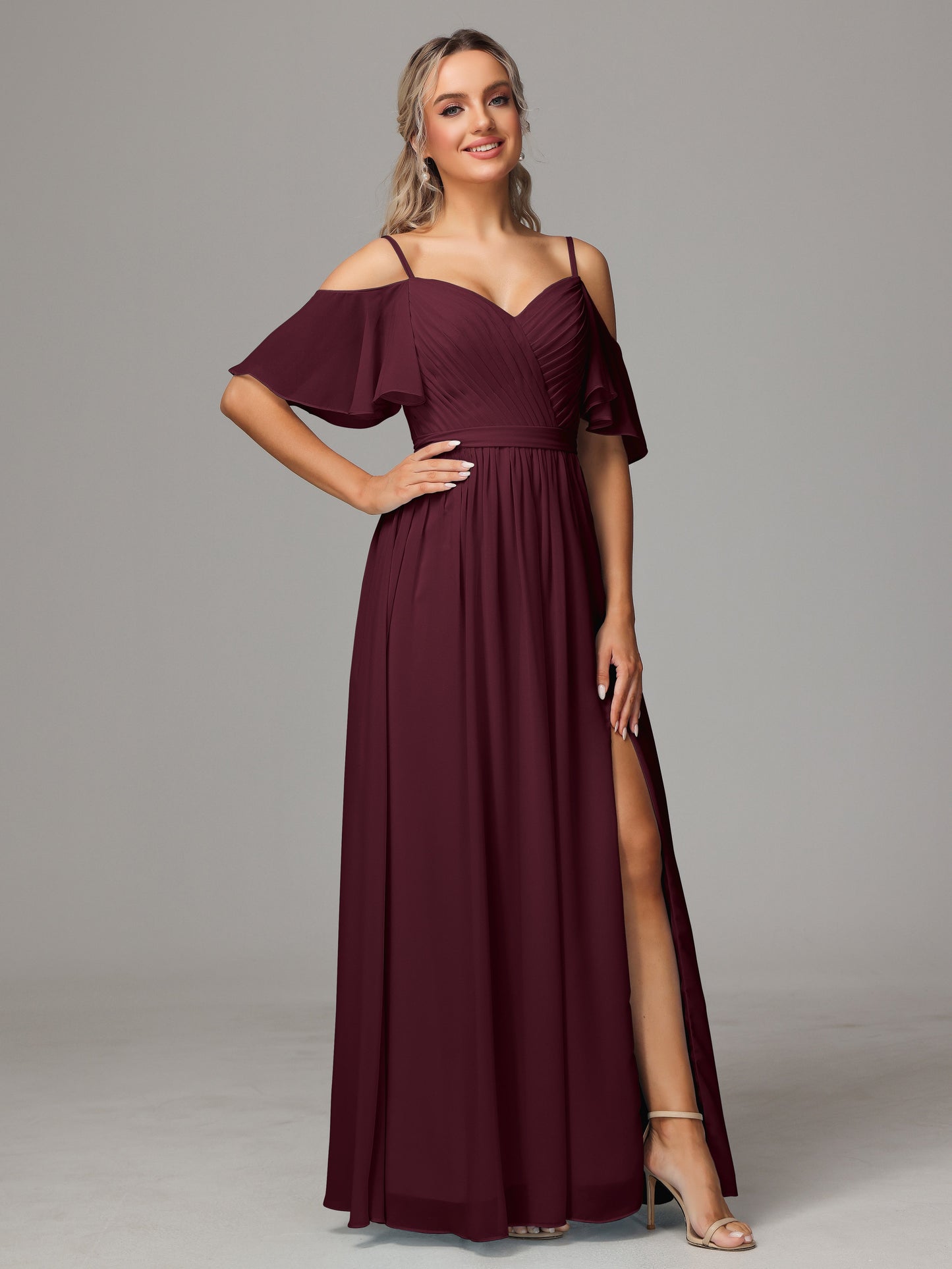 Off The Shoulder A Line Chiffon Bridesmaid Dress With Slit