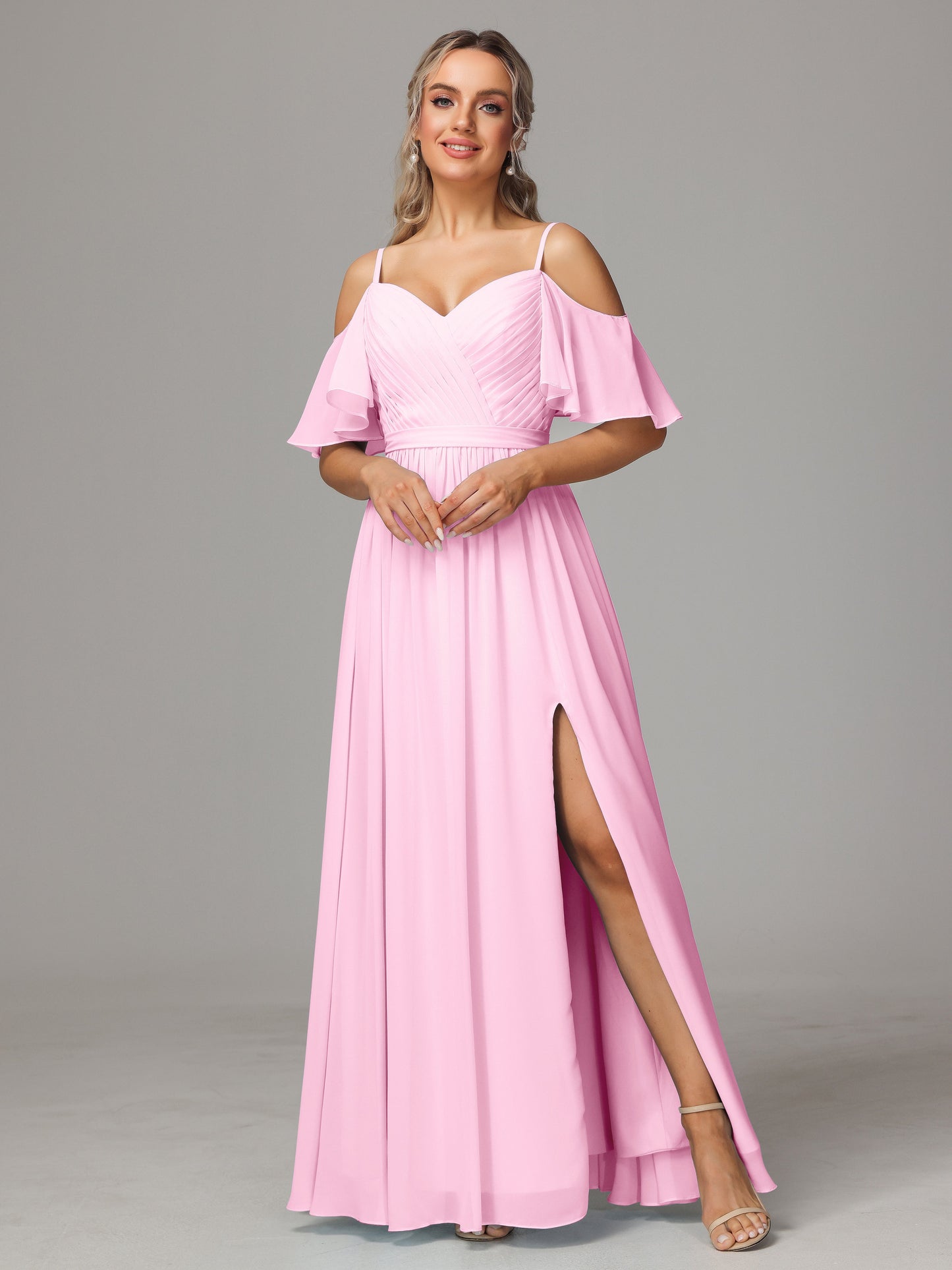 Off The Shoulder A Line Chiffon Bridesmaid Dress With Slit