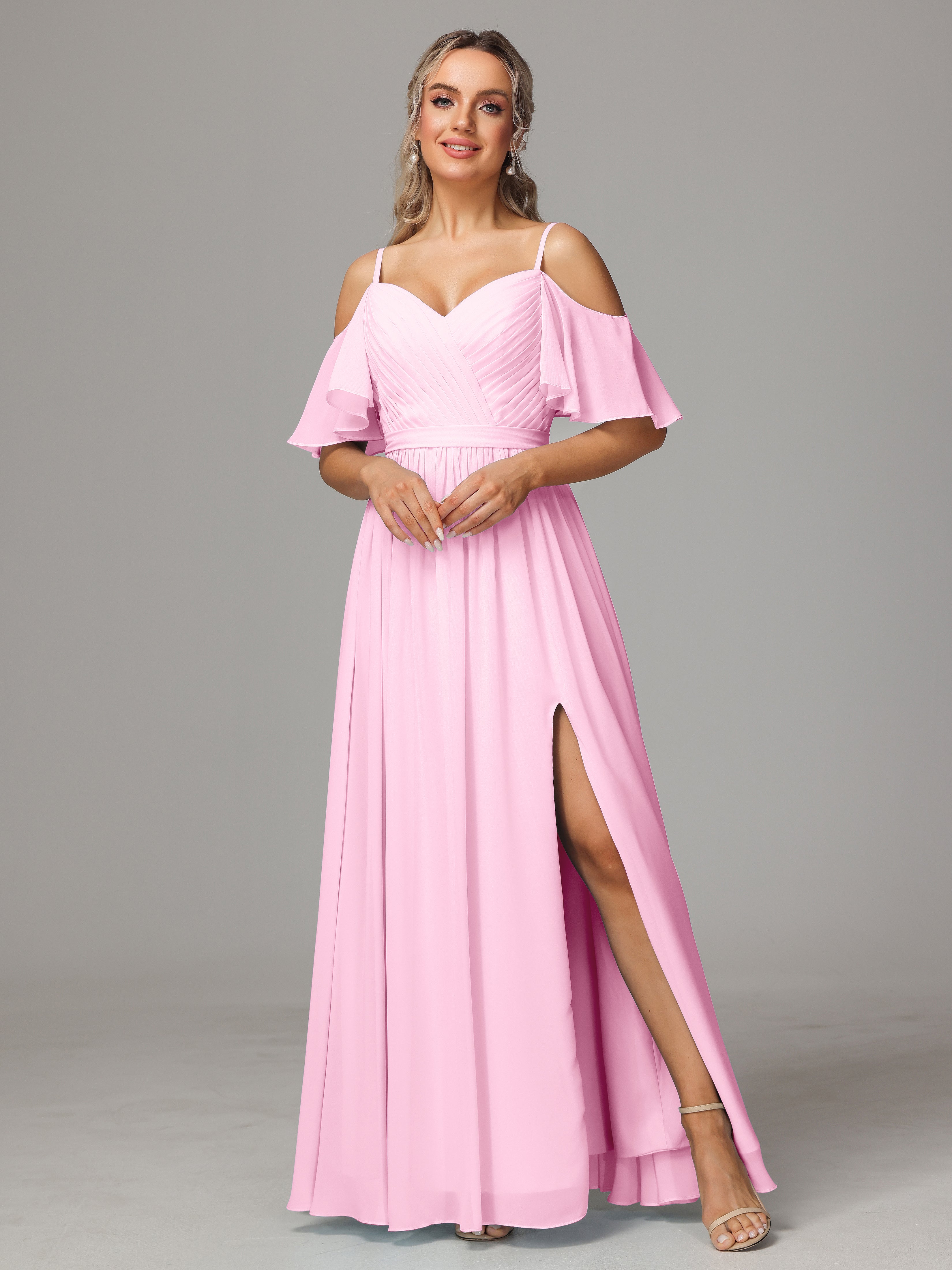 Off The Shoulder A Line Chiffon Bridesmaid Dress With Slit