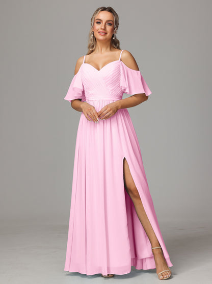 Off The Shoulder A Line Chiffon Bridesmaid Dress With Slit