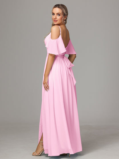 Off The Shoulder A Line Chiffon Bridesmaid Dress With Slit