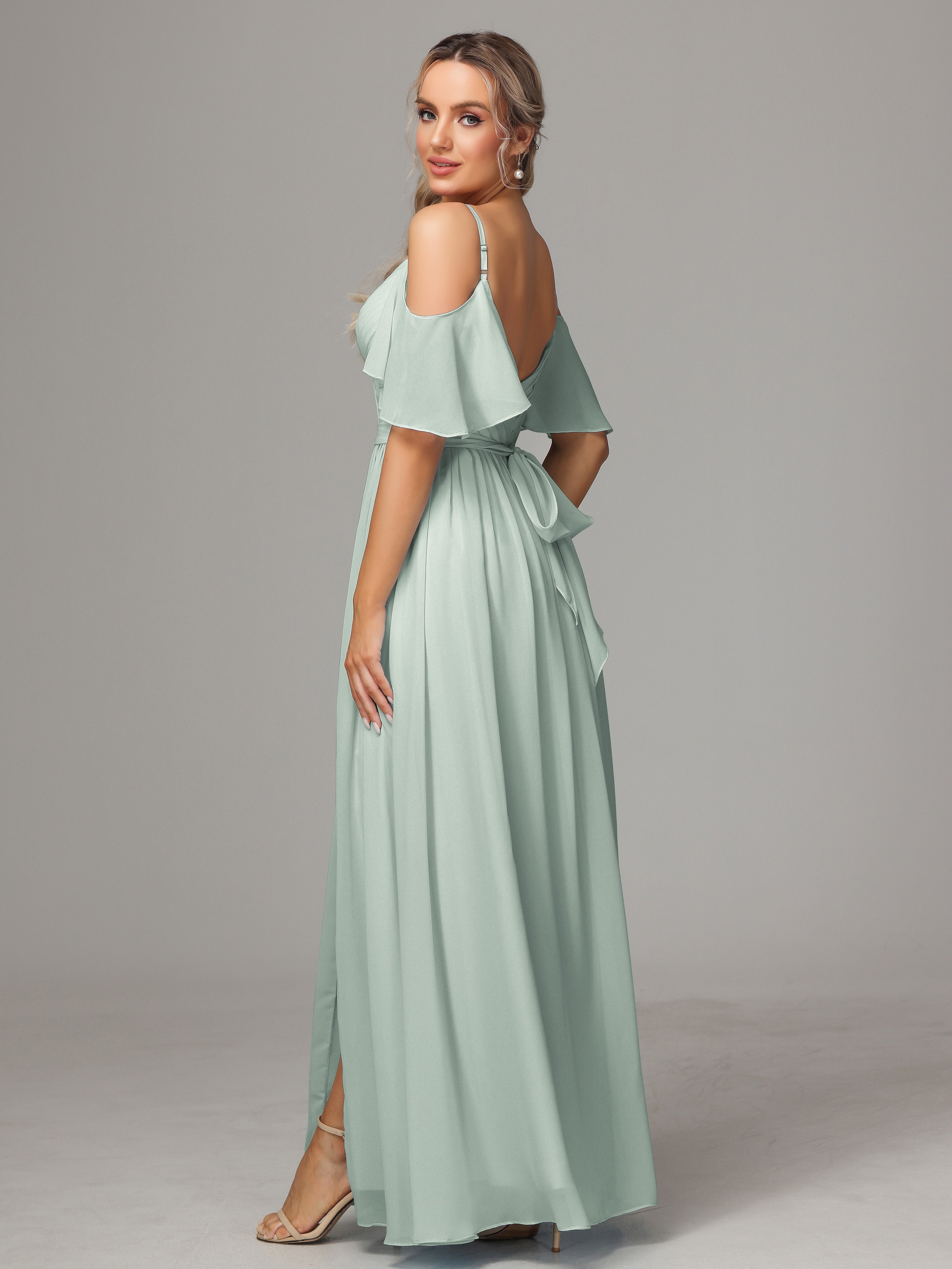 Off The Shoulder A Line Chiffon Bridesmaid Dress With Slit