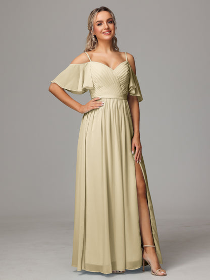 Off The Shoulder A Line Chiffon Bridesmaid Dress With Slit