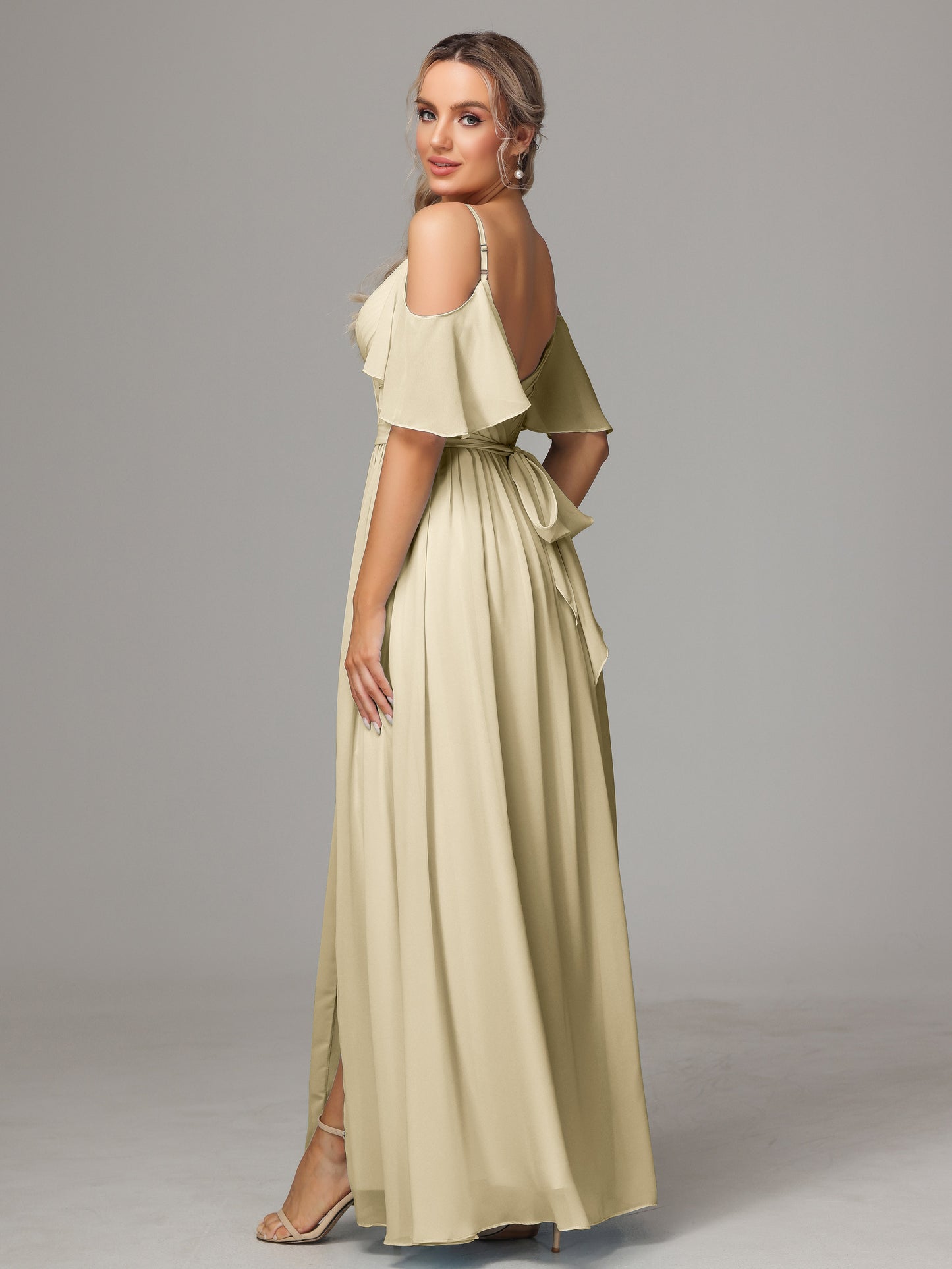 Off The Shoulder A Line Chiffon Bridesmaid Dress With Slit