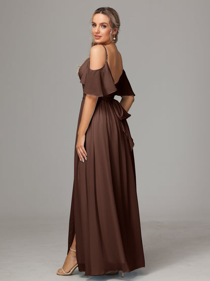 Off The Shoulder A Line Chiffon Bridesmaid Dress With Slit