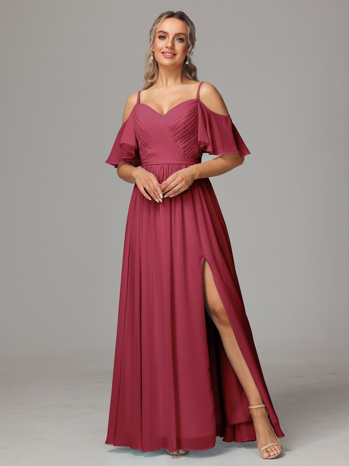Off The Shoulder A Line Chiffon Bridesmaid Dress With Slit