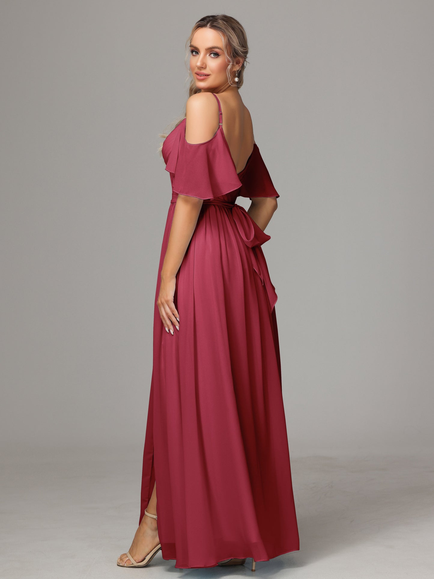 Off The Shoulder A Line Chiffon Bridesmaid Dress With Slit