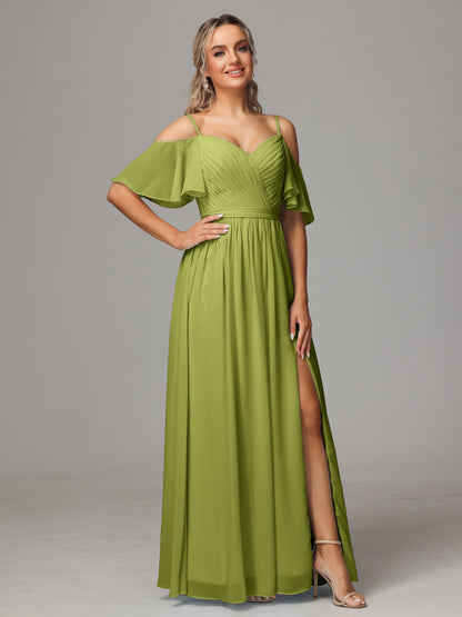 Off The Shoulder A Line Chiffon Bridesmaid Dress With Slit